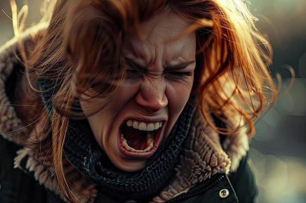 Photo woman showing anger outdoors