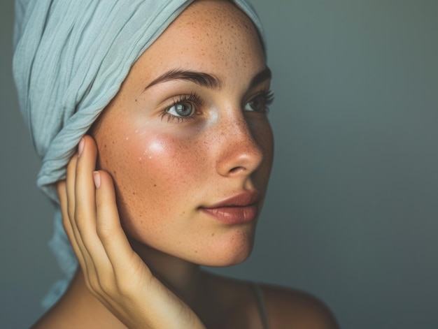 Woman showing her smooth skin after shower