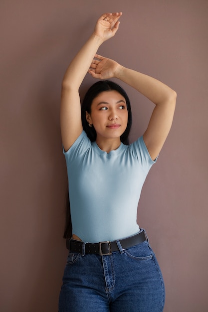 Woman showing how to pose front view