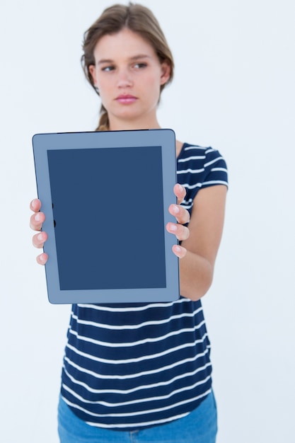 Woman showing tablet pc 