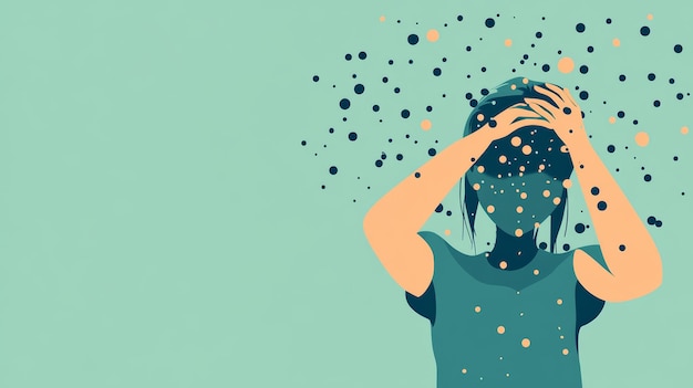 Photo a woman silhouette with her hands on her head surrounded by virus particles against a green background represents the stress and confusion caused by viral outbreaks like monkeypox or mpox