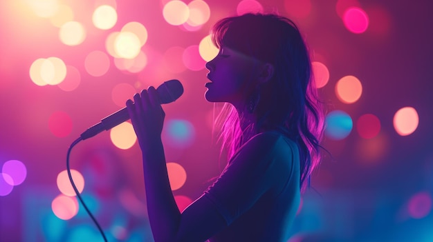 Woman singing song silhouette