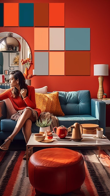 Photo a woman sit in a living room with a coffee cup