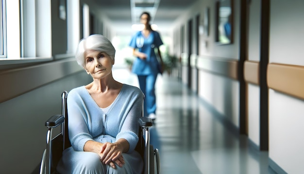 a woman sits on a rolling cart with a woman in a blue dress