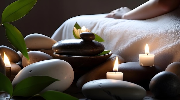 Photo a woman sits in a spa room with candles and candles.