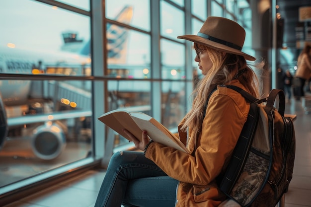 A woman sitting on a bench reading a book