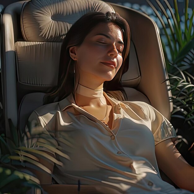 Photo a woman sitting in a chair captured beautifully