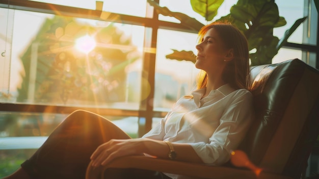 Woman Sitting in Chair Looking Out Window