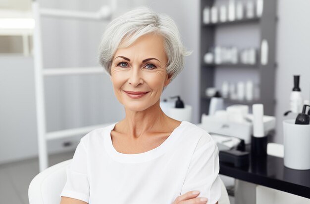 Woman Sitting in Chair at Salon for Hair Treatment and Styling