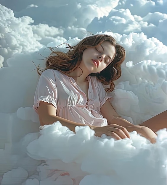 a woman sitting in the clouds