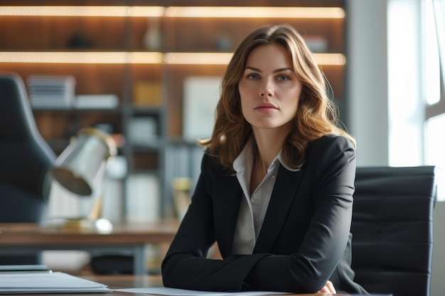 Woman Sitting at Desk in Office