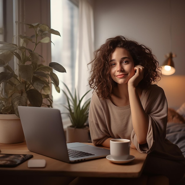 Woman sitting in front of laptop