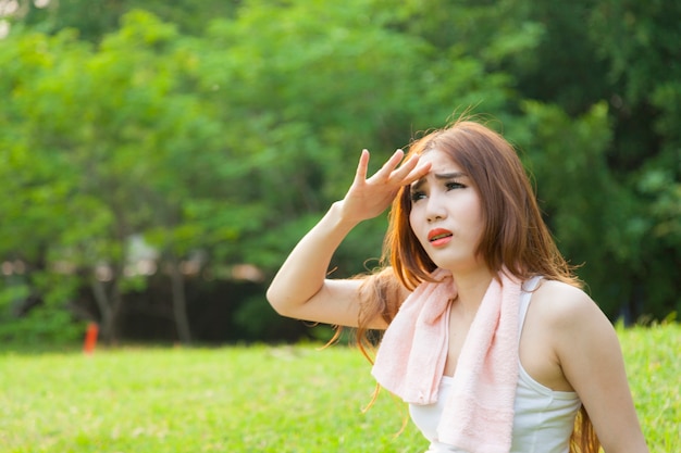 Woman sitting rest after exercise