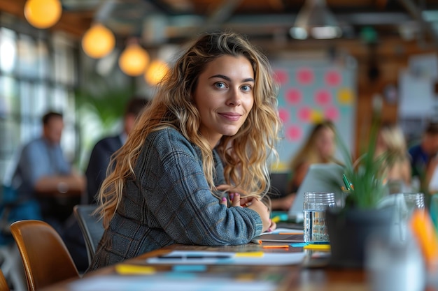 Woman Sitting at Table in Restaurant