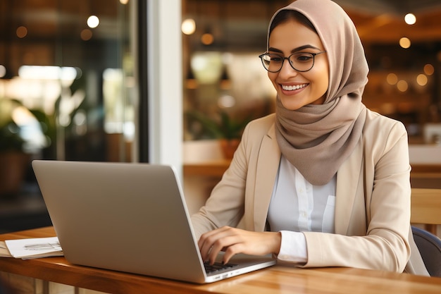 Woman Sitting at Table With Laptop