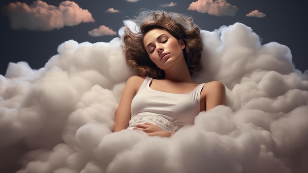 Woman sleeping on a cloud Generative AI