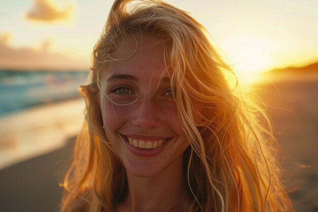 Woman smiling on beach