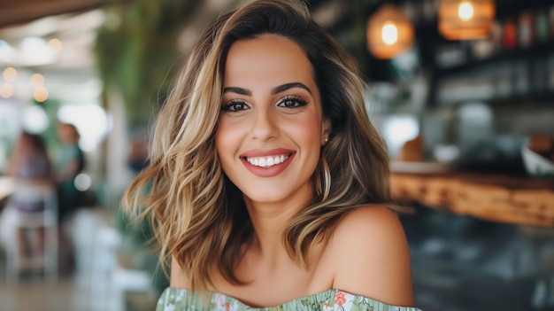 Photo woman smiling in a cafe