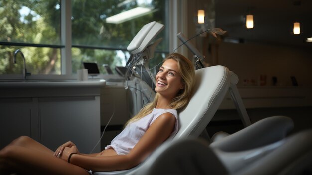 Photo woman smiling in dental chair