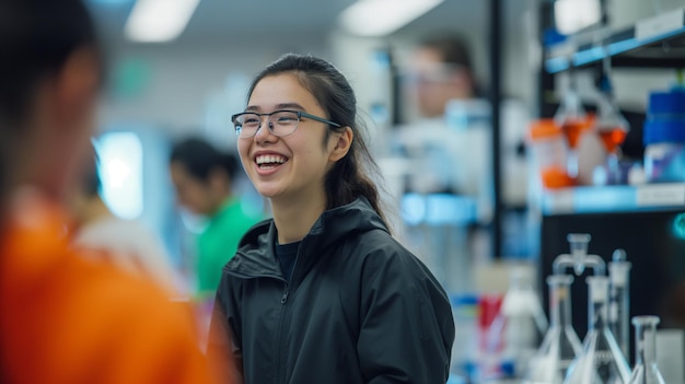 a woman smiling in front of a display of phones