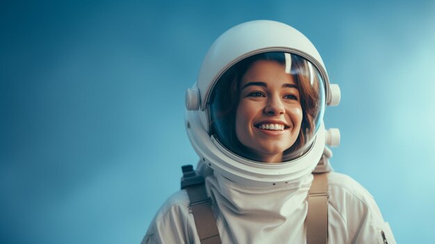 woman smiling wearing astronaut uniform