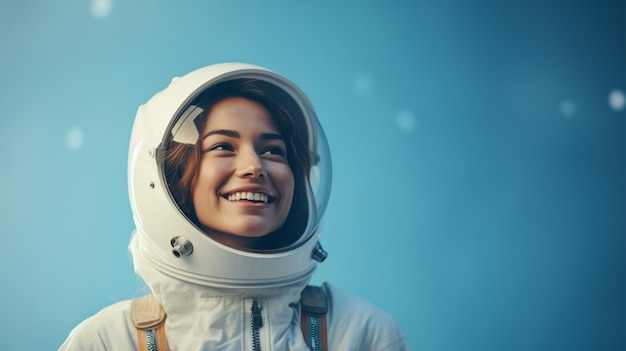 woman smiling wearing astronaut uniform