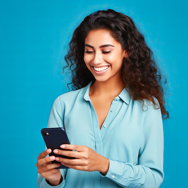 Woman Smiling While Looking at Her Cell Phone