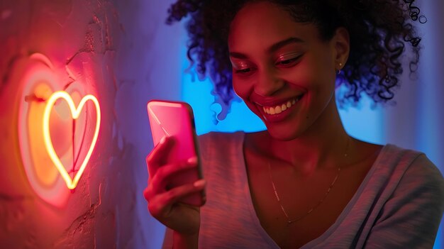 Woman Smiling While Looking At Her Phone