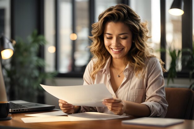 woman smiling while reading good news