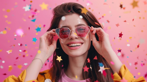 Woman Smiling with Colorful Confetti