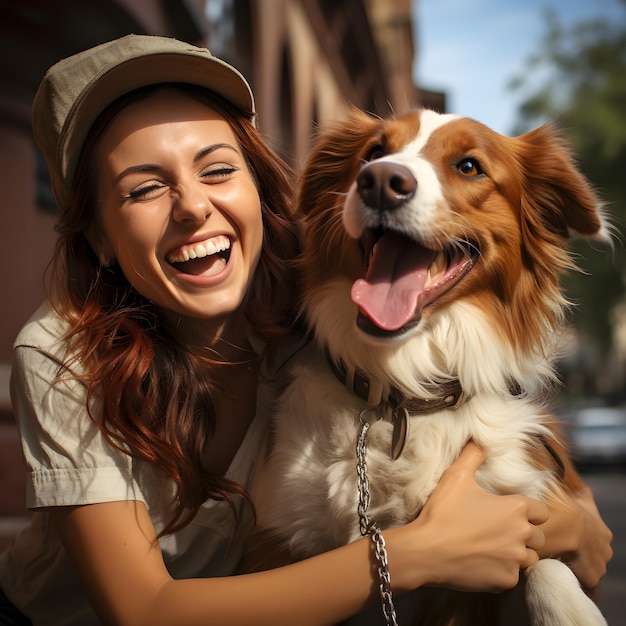 Woman smiling with labrador dog