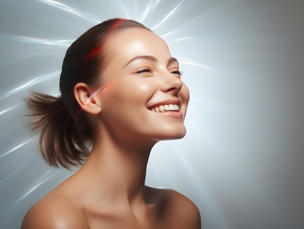 Photo a woman smiling with a light shining on her face