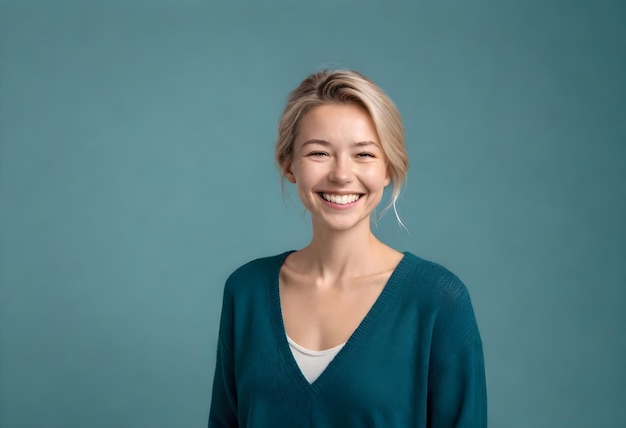 Photo a woman smiling with a smile on her face