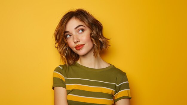 Photo woman smiling on yellow background