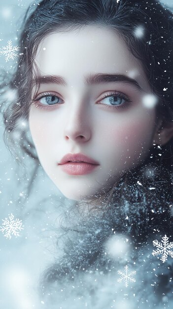 Woman in Snow with Mystical Atmosphere