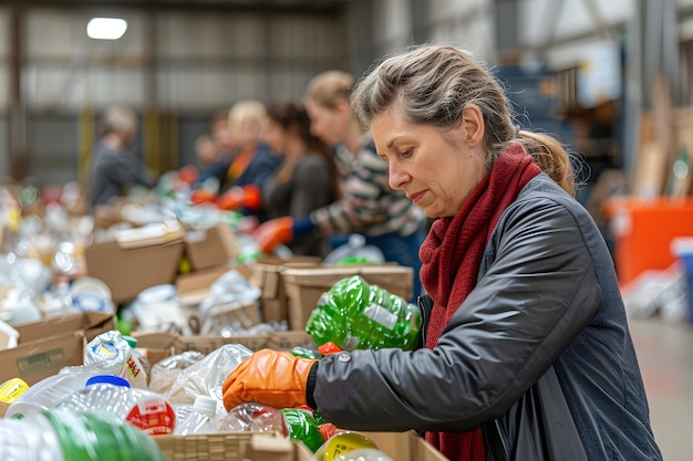 Woman Sorting Recycled Plastic Bottles