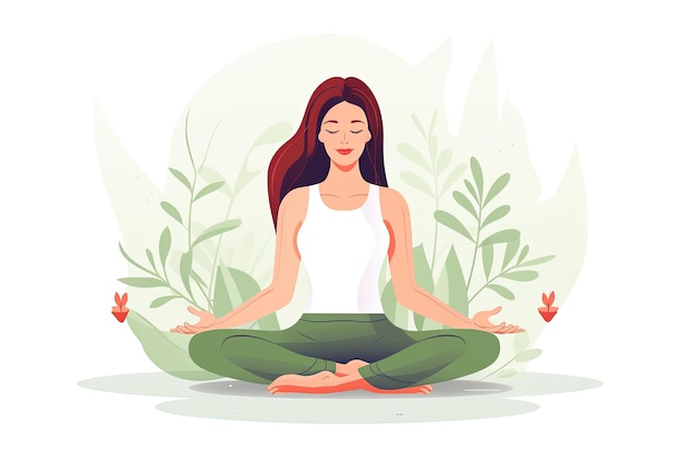 Woman in sportswear joins exercise or yoga white background Concept illustration for yoga