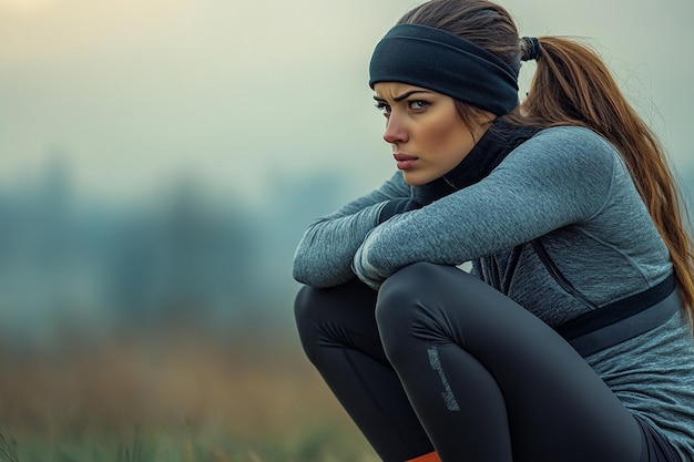 Photo woman sportswear working out outdoors