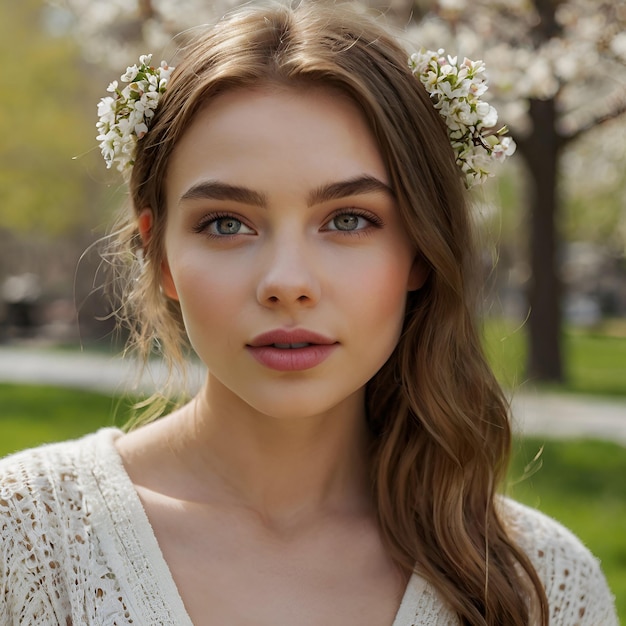 a woman in a spring park