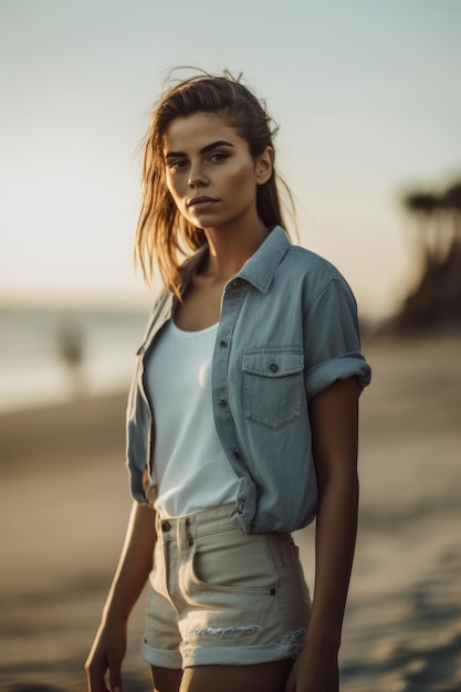 Woman standing on the beach wearing a shirt that says'i'm a girl '