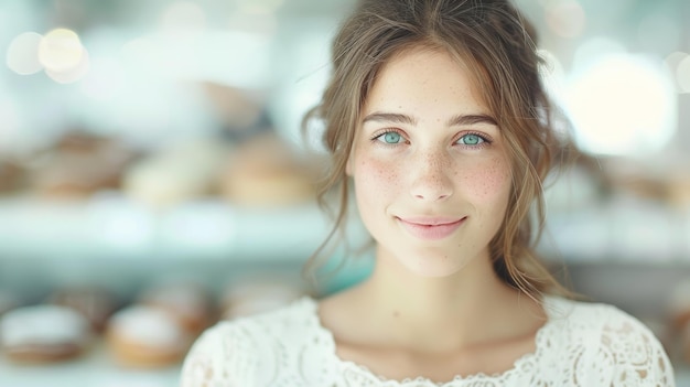 Woman Standing in a Cozy Family Bakery Generative AI