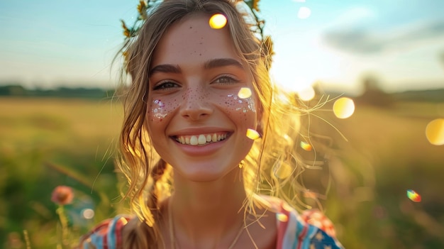 Woman Standing in Field of Flowers