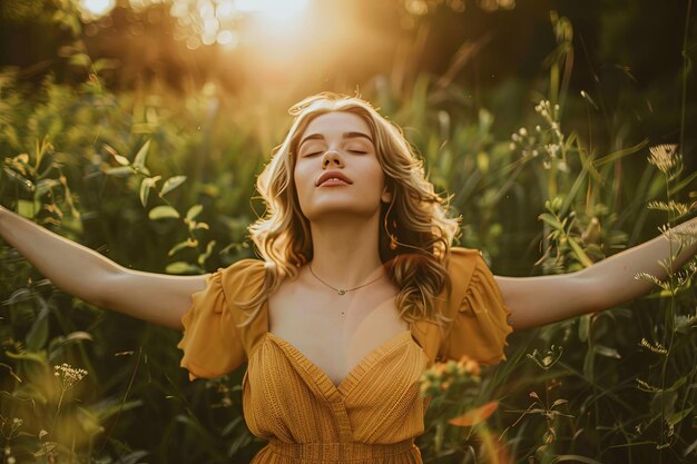 A woman standing in a field of tall grass