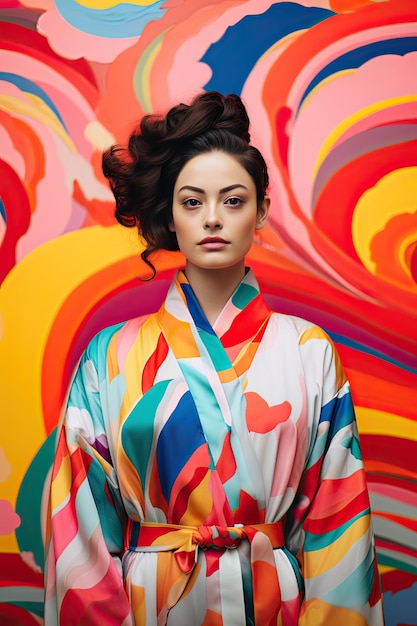 Woman Standing in Front of Colorful Wall