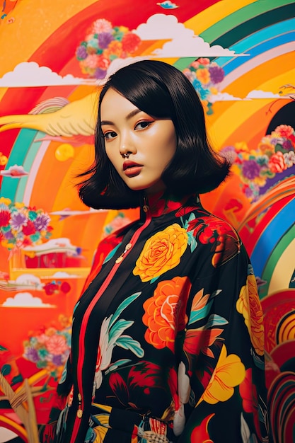 Woman Standing in Front of Colorful Wall