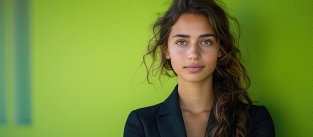 Woman Standing in Front of Green Wall