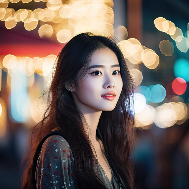 Woman Standing in Front of Night Cityscape