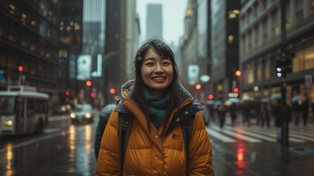 Woman Standing in the Middle of a City Street