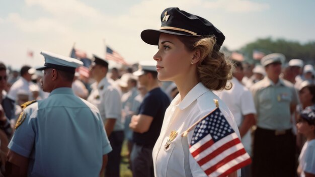 woman standing with american flag woman standing with american flag