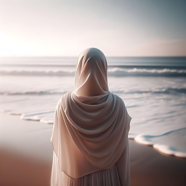 a woman stands on the beach in front of the ocean